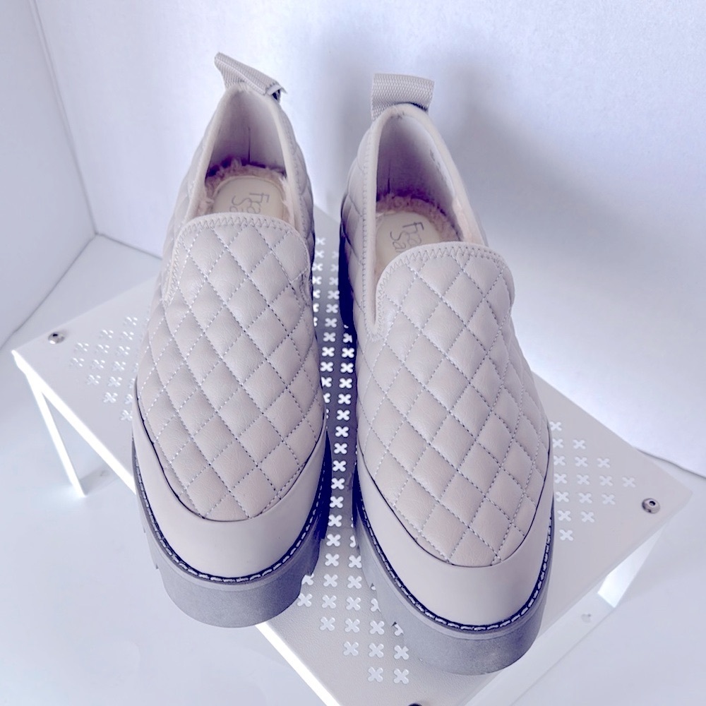 Franco Sarto Quilted Slip-On Sneakers Size 10M Chunky 1 Inch Heel Fur Inside
